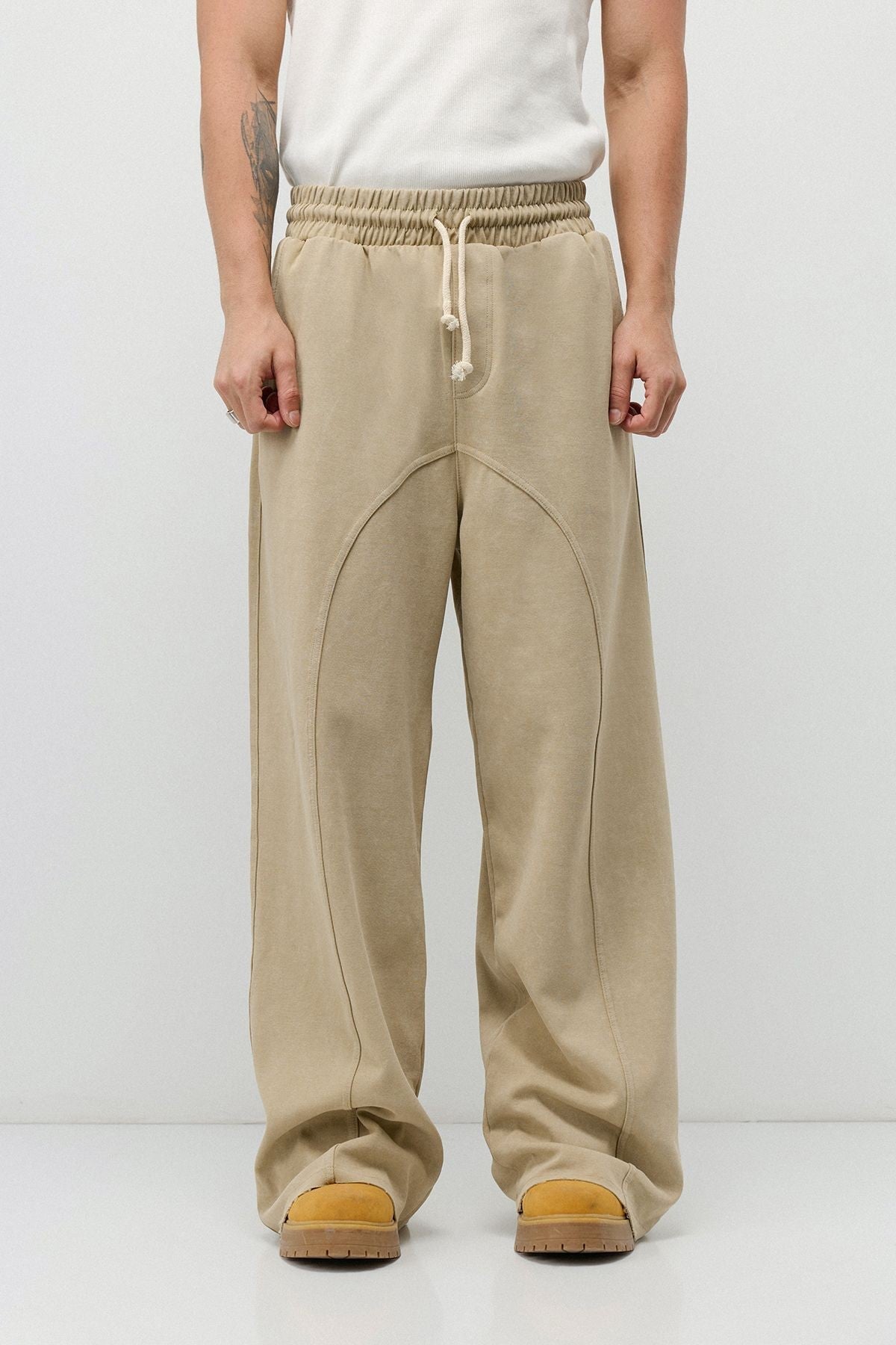 Baggy Sweatpants with Stitched Details, Machine Washable