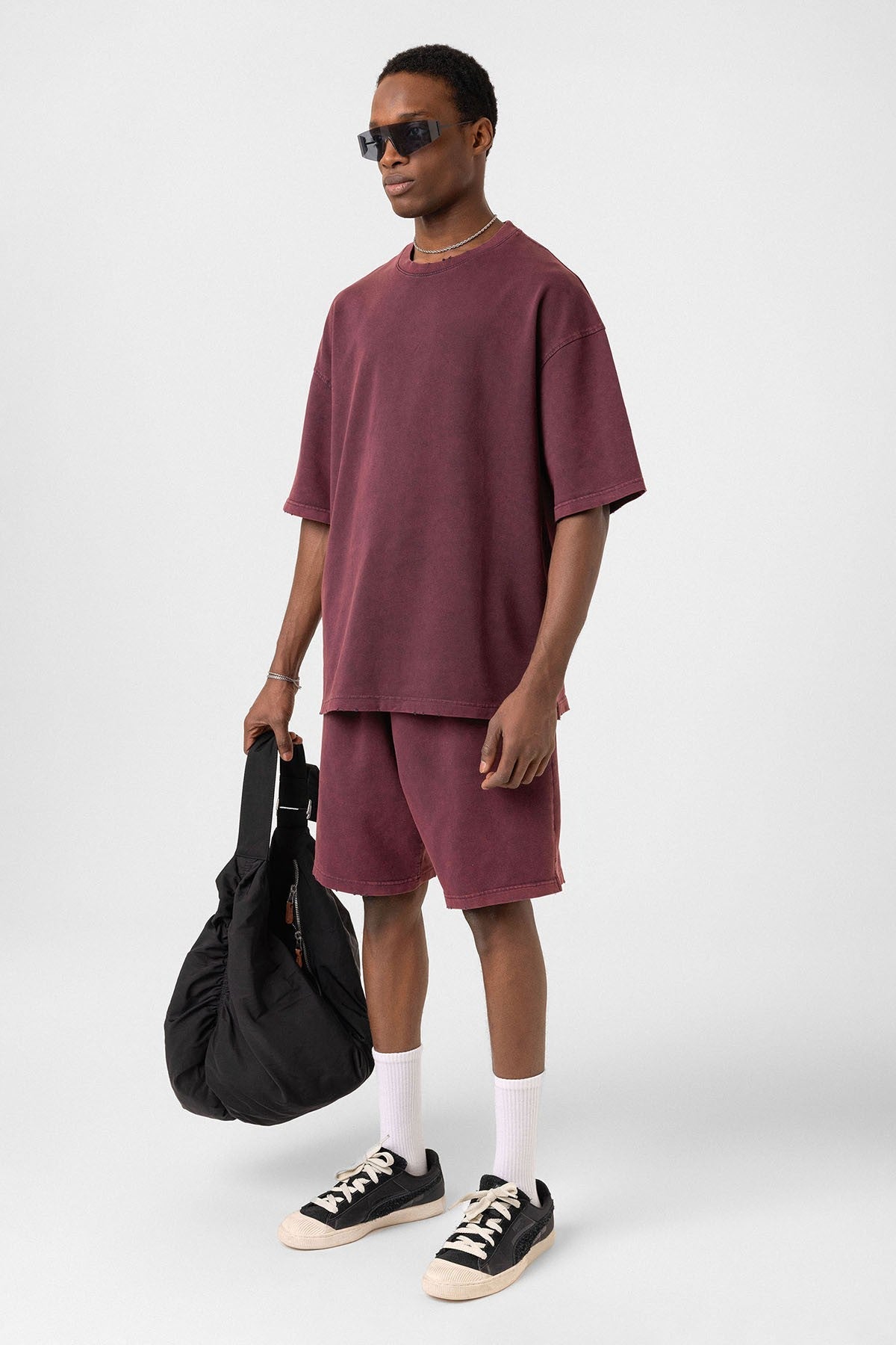 Basic Washed Oversized Shorts Set