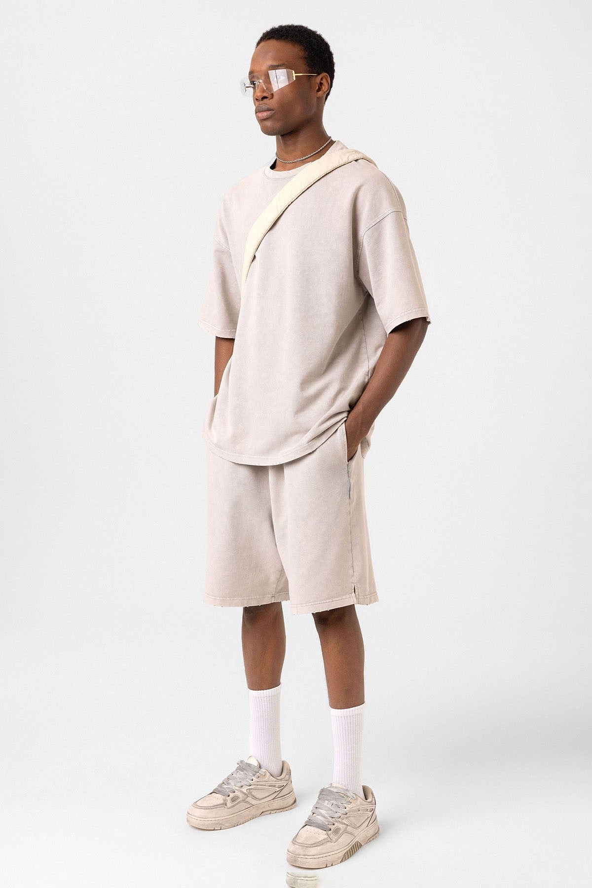 Basic Washed Oversized Shorts Set