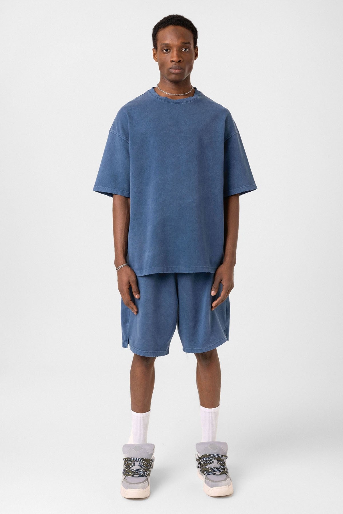 Basic Washed Oversized Shorts Set