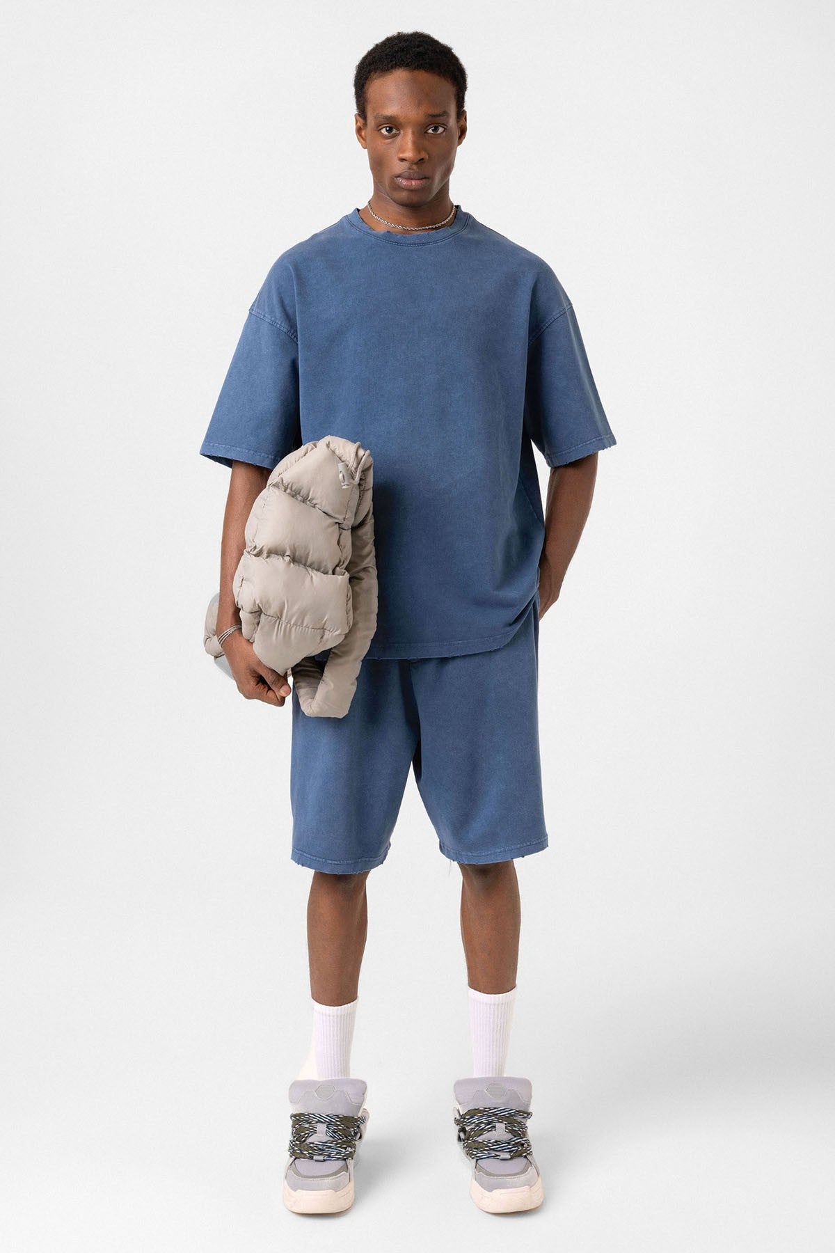 Basic Washed Oversized Shorts Set