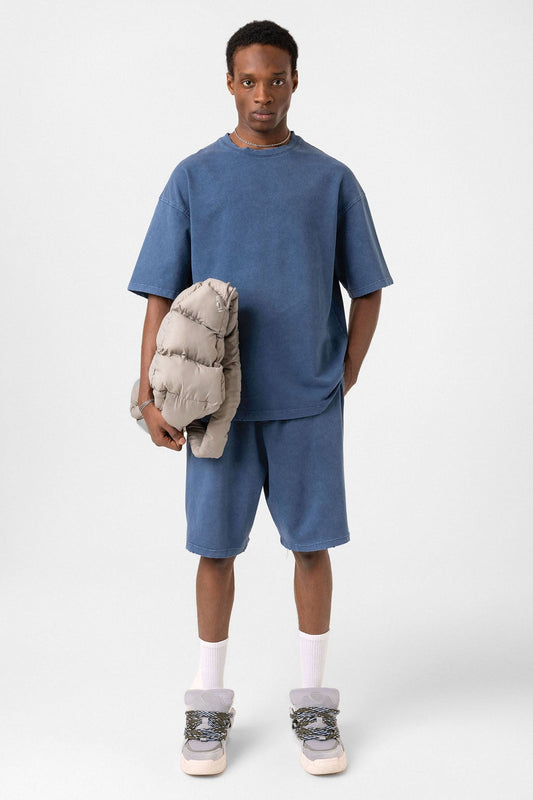 Basic Washed Oversized Shorts Set