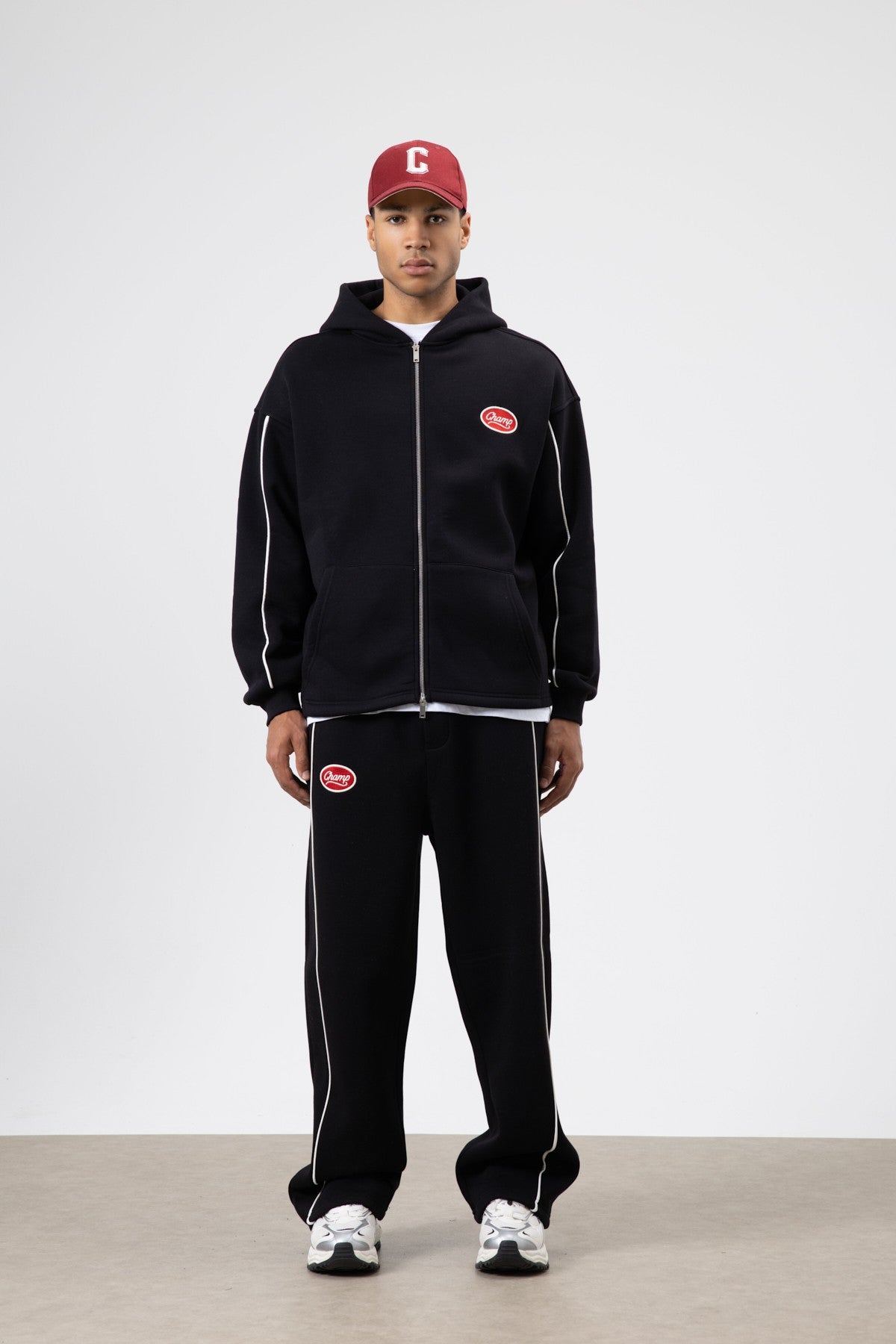 Oversized Sweatsuit Set with Stripe Details