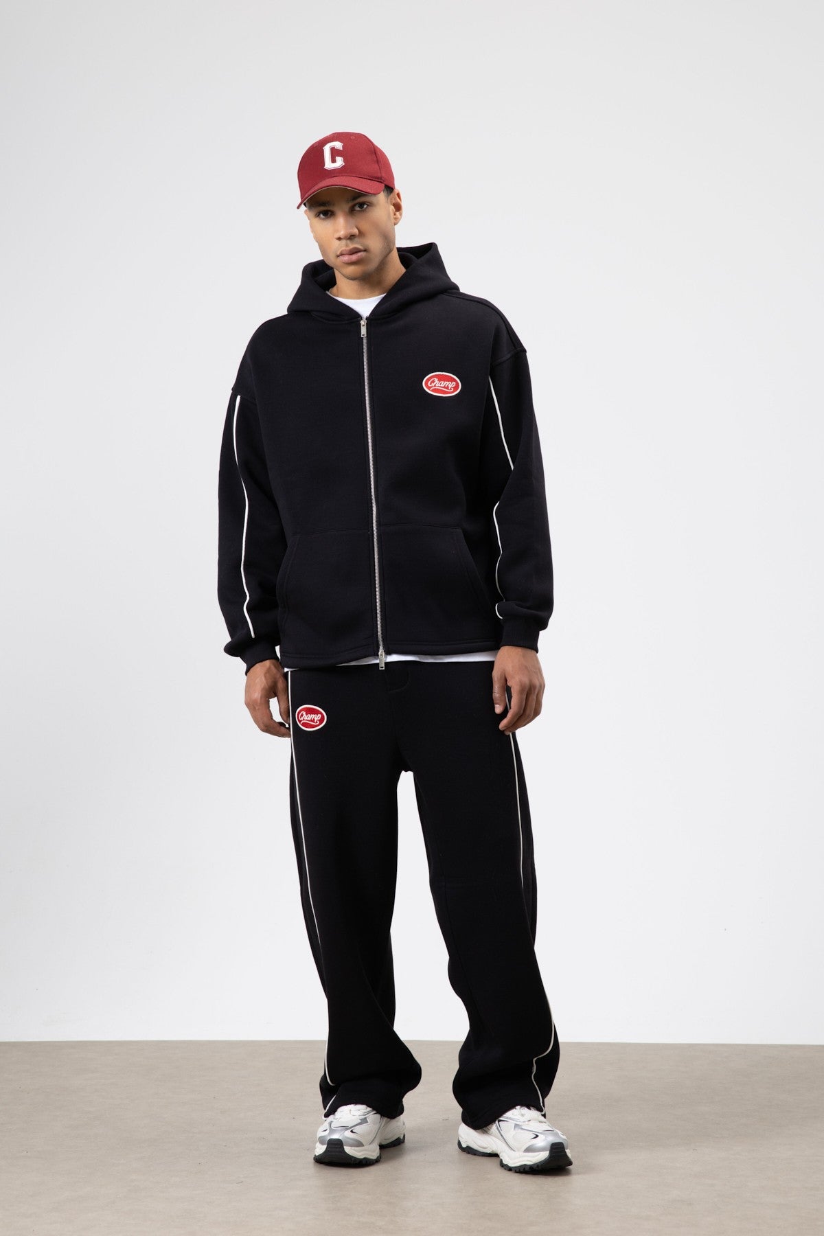 Oversized Sweatsuit Set with Stripe Details