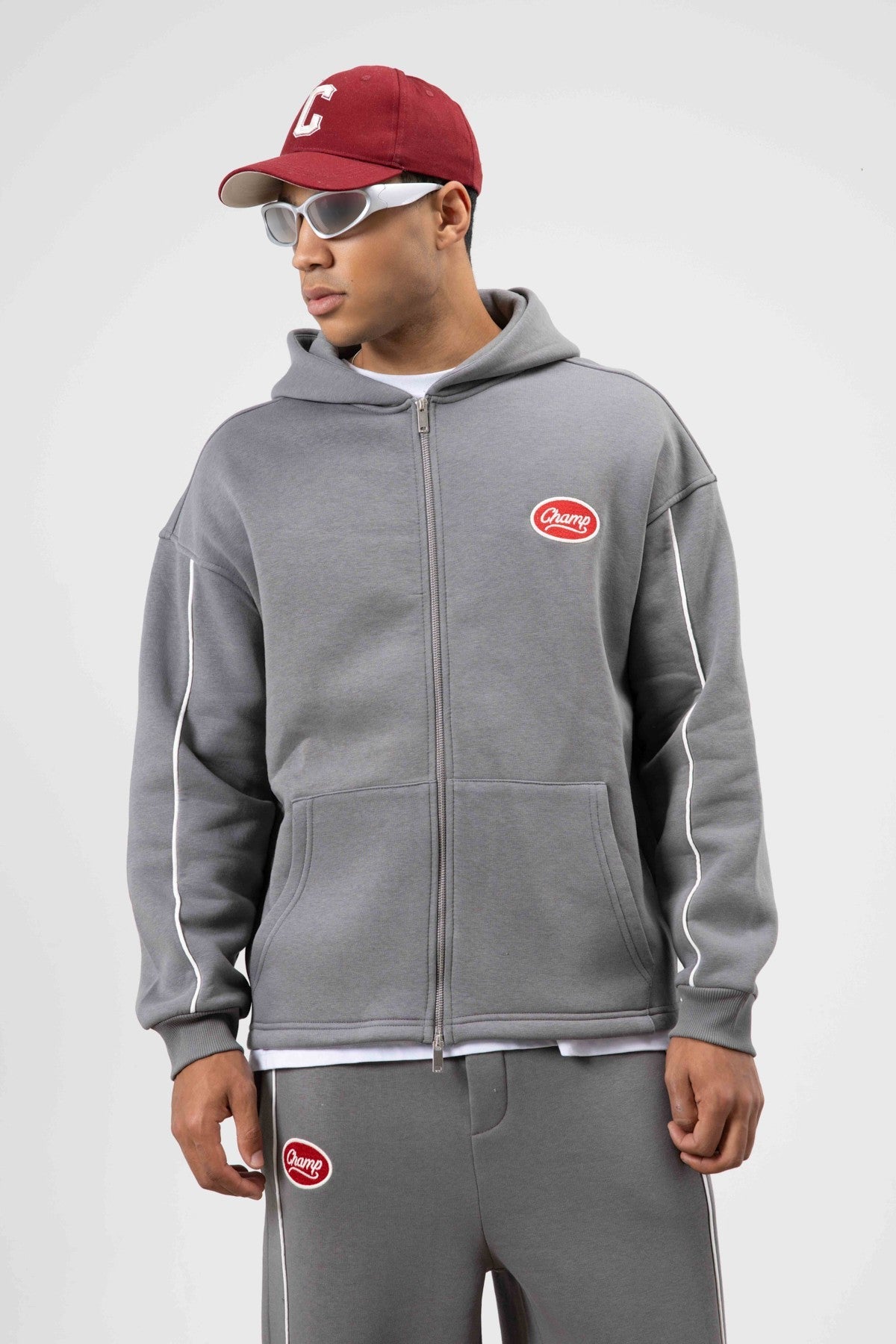 Oversized Sweatsuit Set with Stripe Details