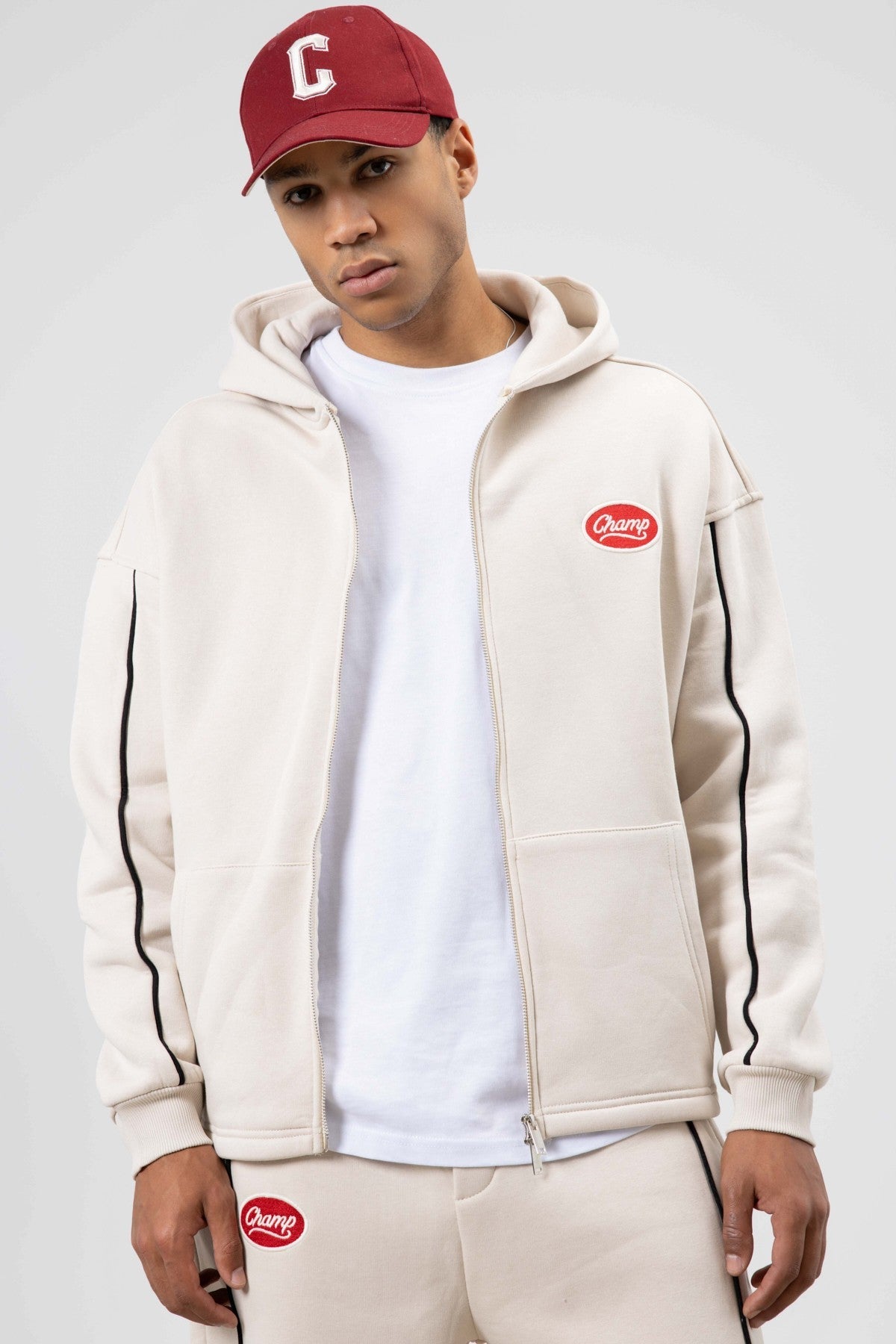 Oversized Sweatsuit Set with Stripe Details