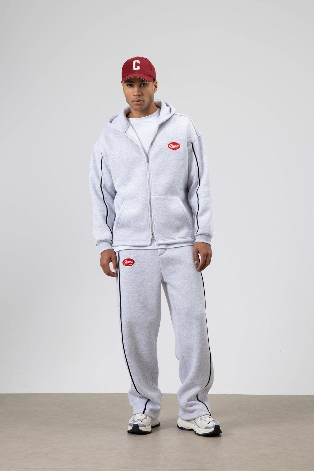 Oversized Sweatsuit Set with Stripe Details