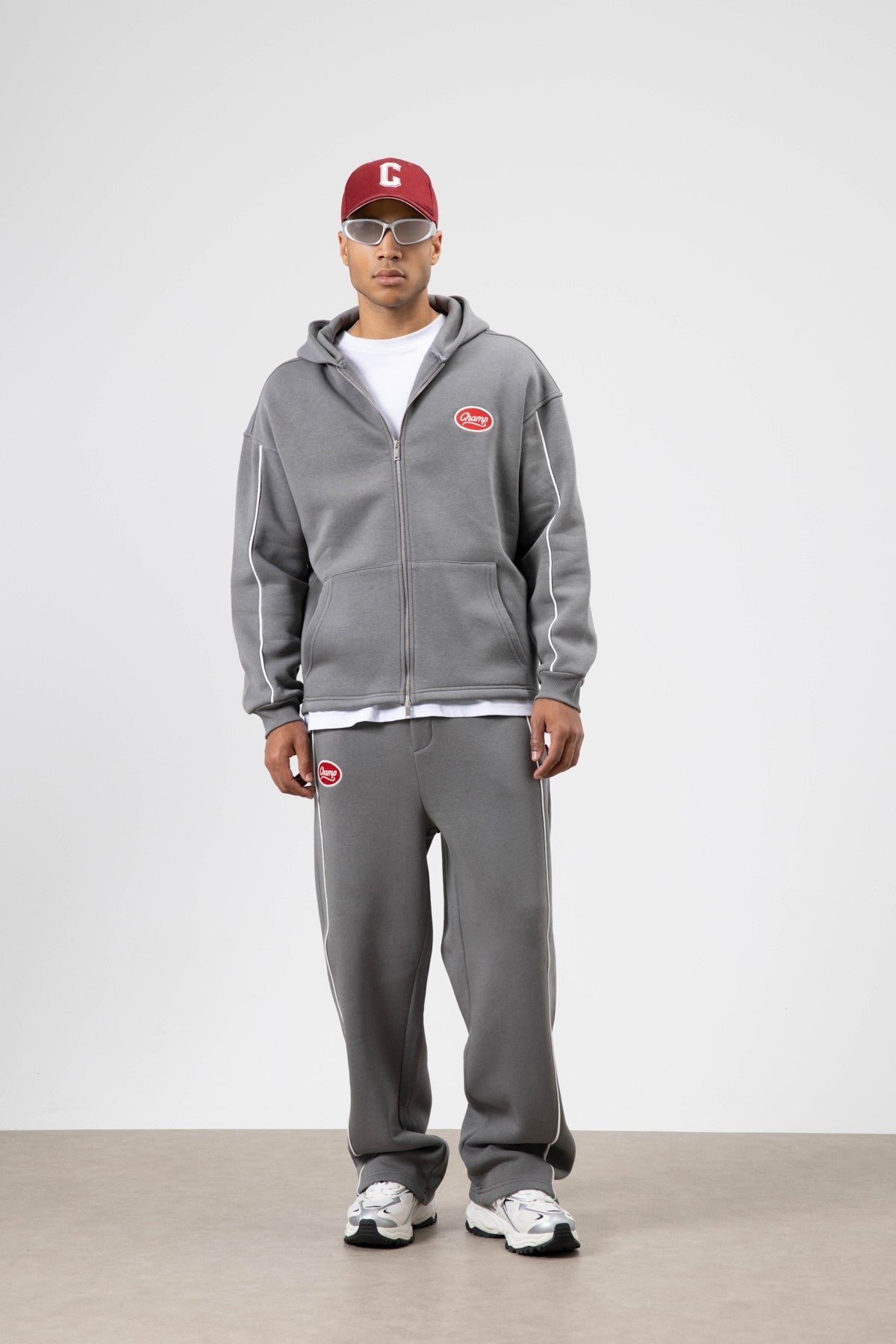 Oversized Sweatsuit Set with Stripe Details