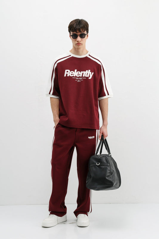 Oversized Printed Sweatsuit Set, Burgundy