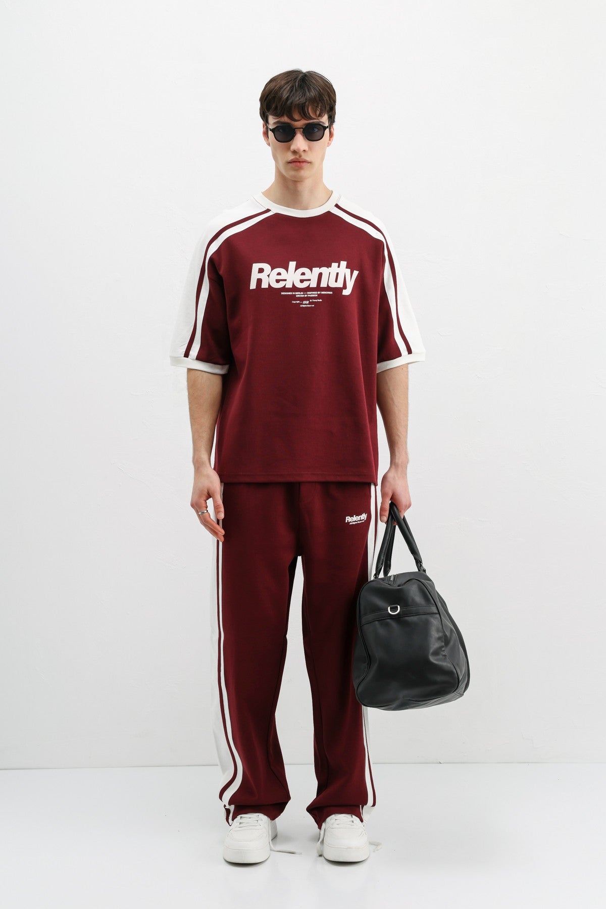 Oversized Printed Sweatsuit Set, Burgundy