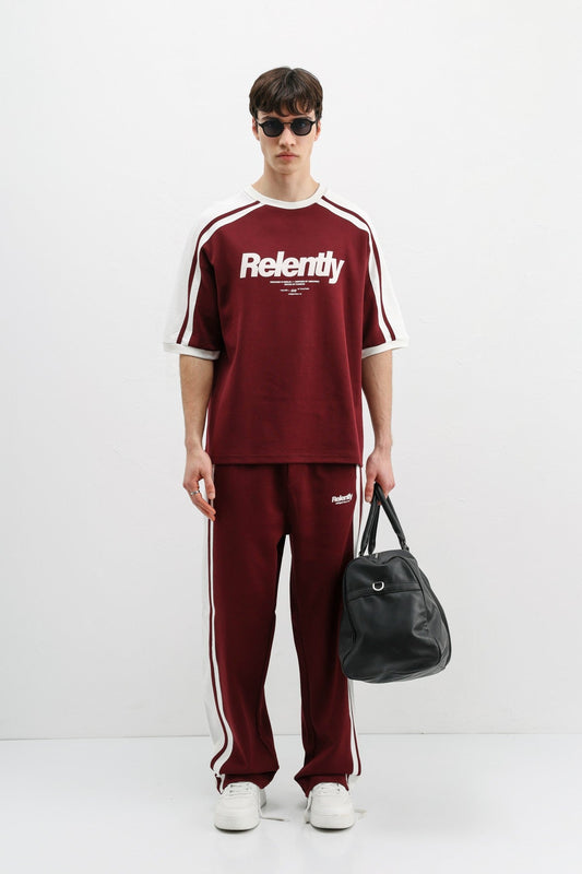 Oversized Printed Sweatsuit Set, Burgundy