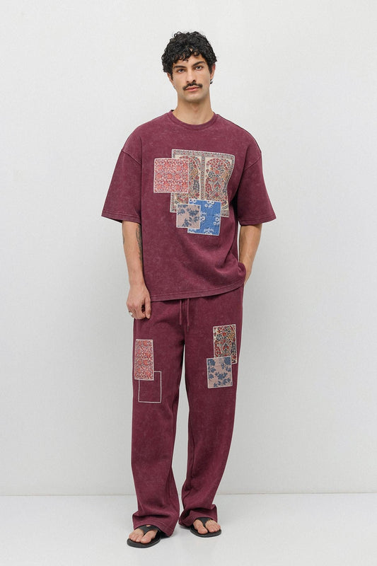 Oversized Printed Sweatsuit Set, Burgundy