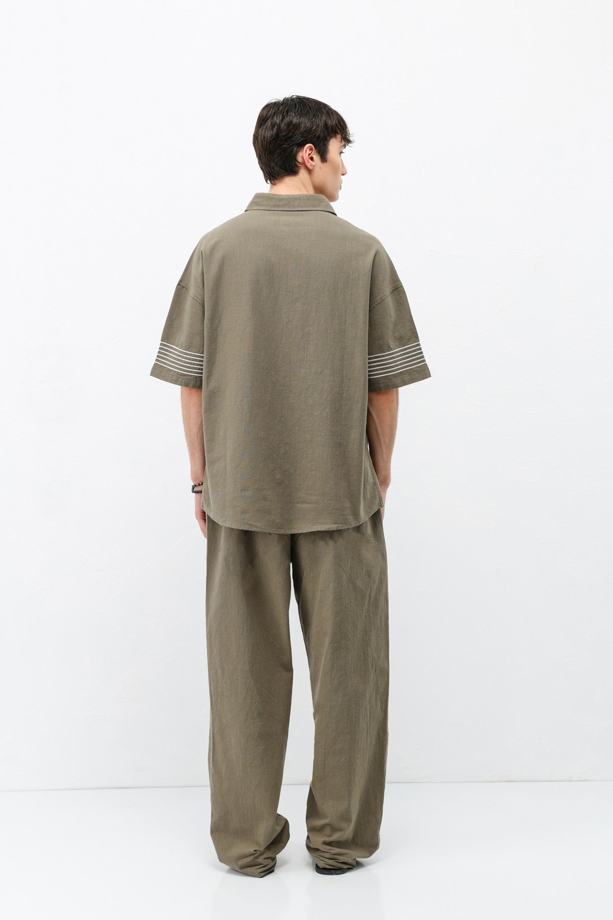 Oversized Linen Set with Striped Details