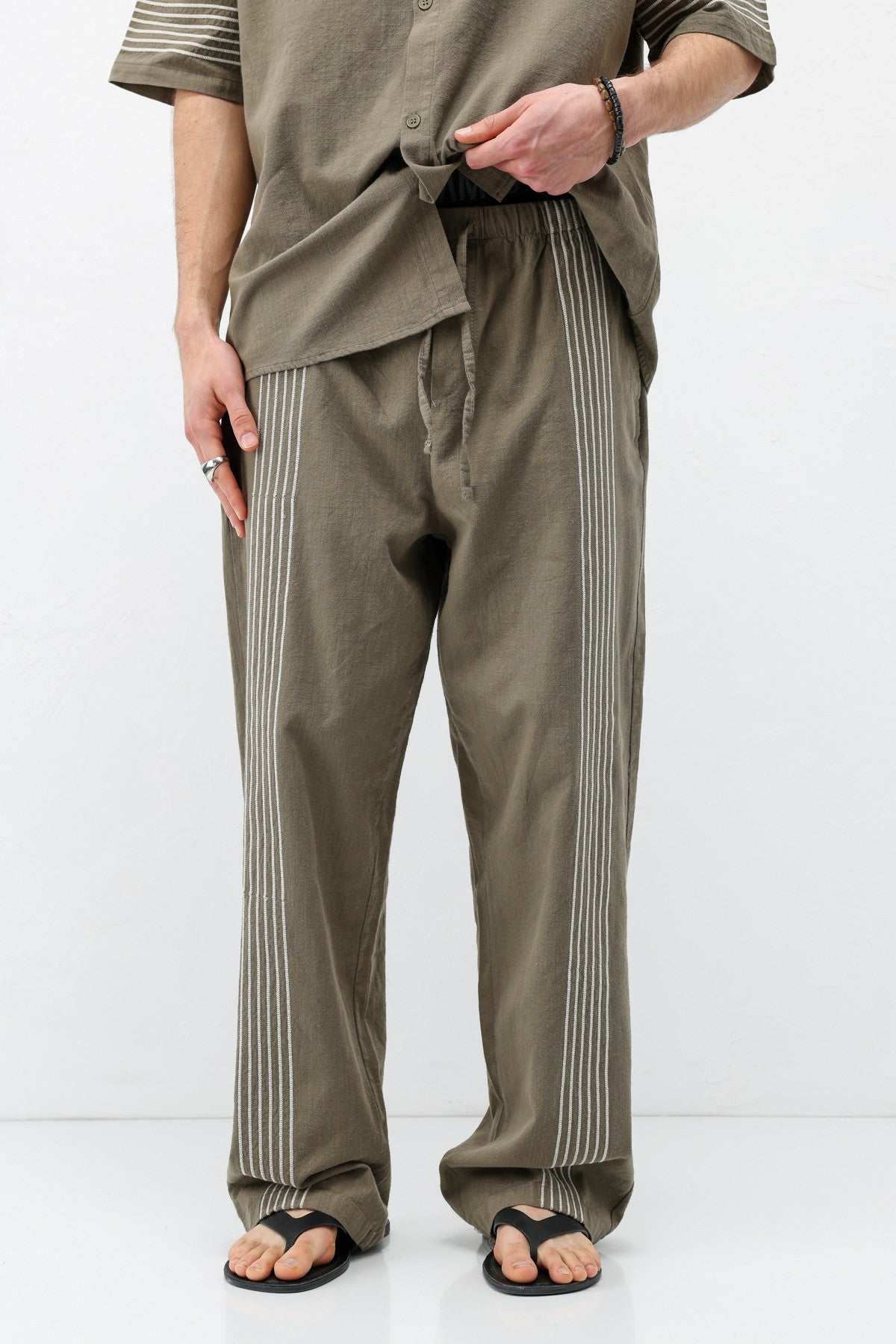 Oversized Linen Set with Striped Details