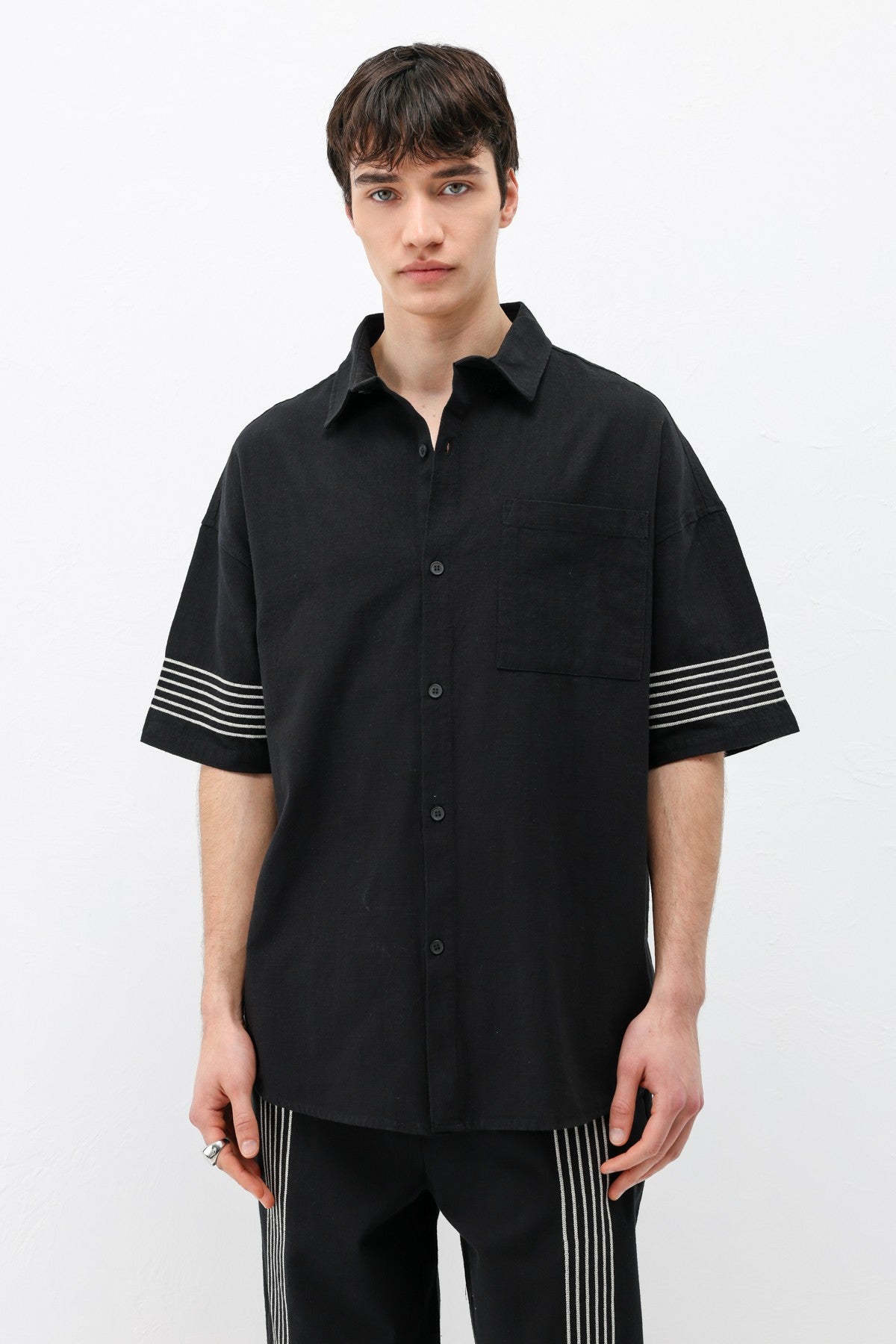 Oversized Linen Set with Striped Details