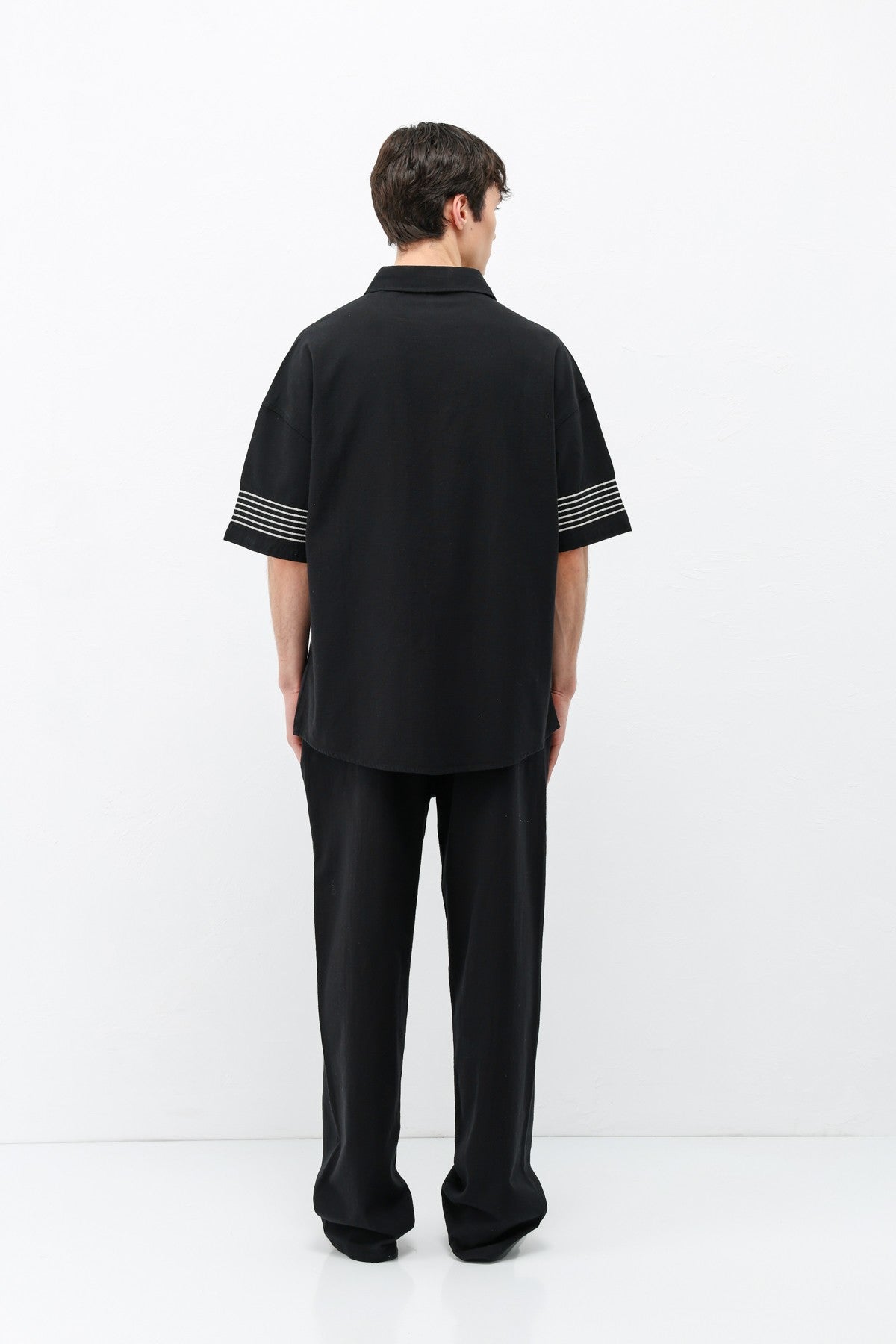 Oversized Linen Set with Striped Details