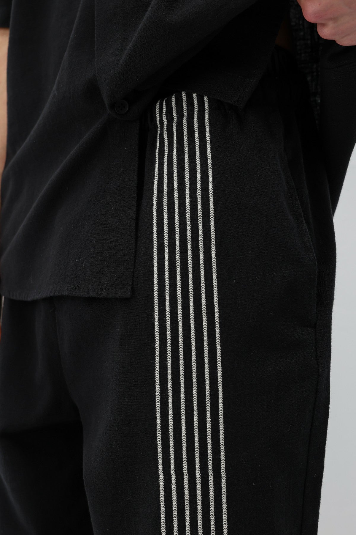 Oversized Linen Set with Striped Details