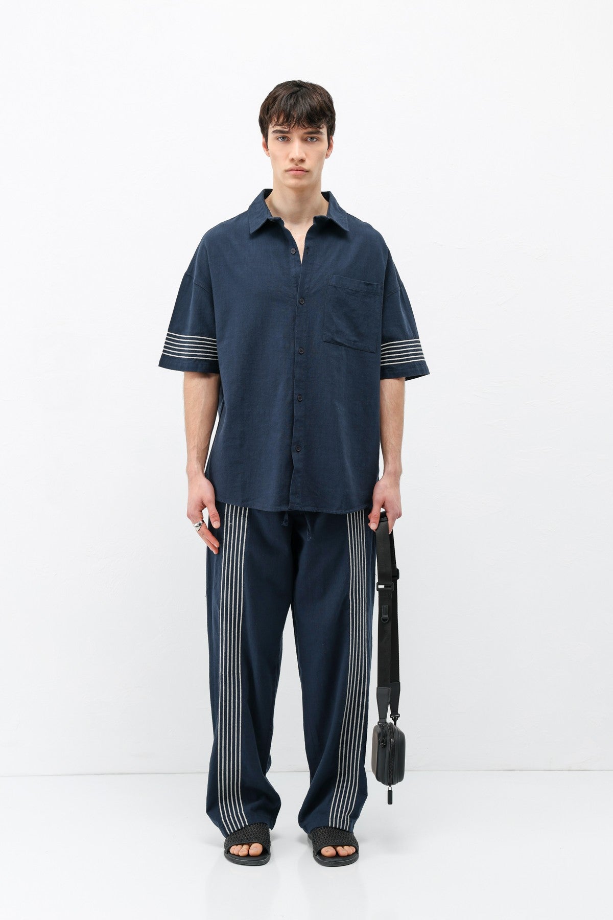 Oversized Linen Set with Striped Details