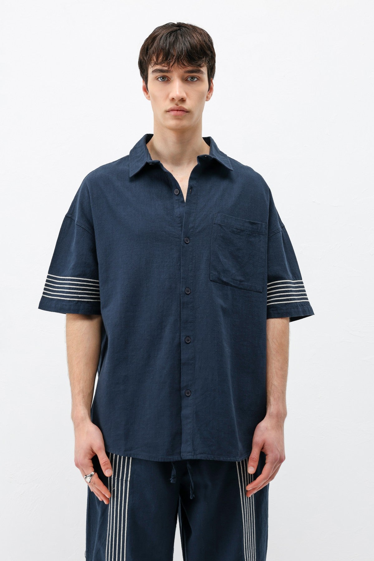 Oversized Linen Set with Striped Details