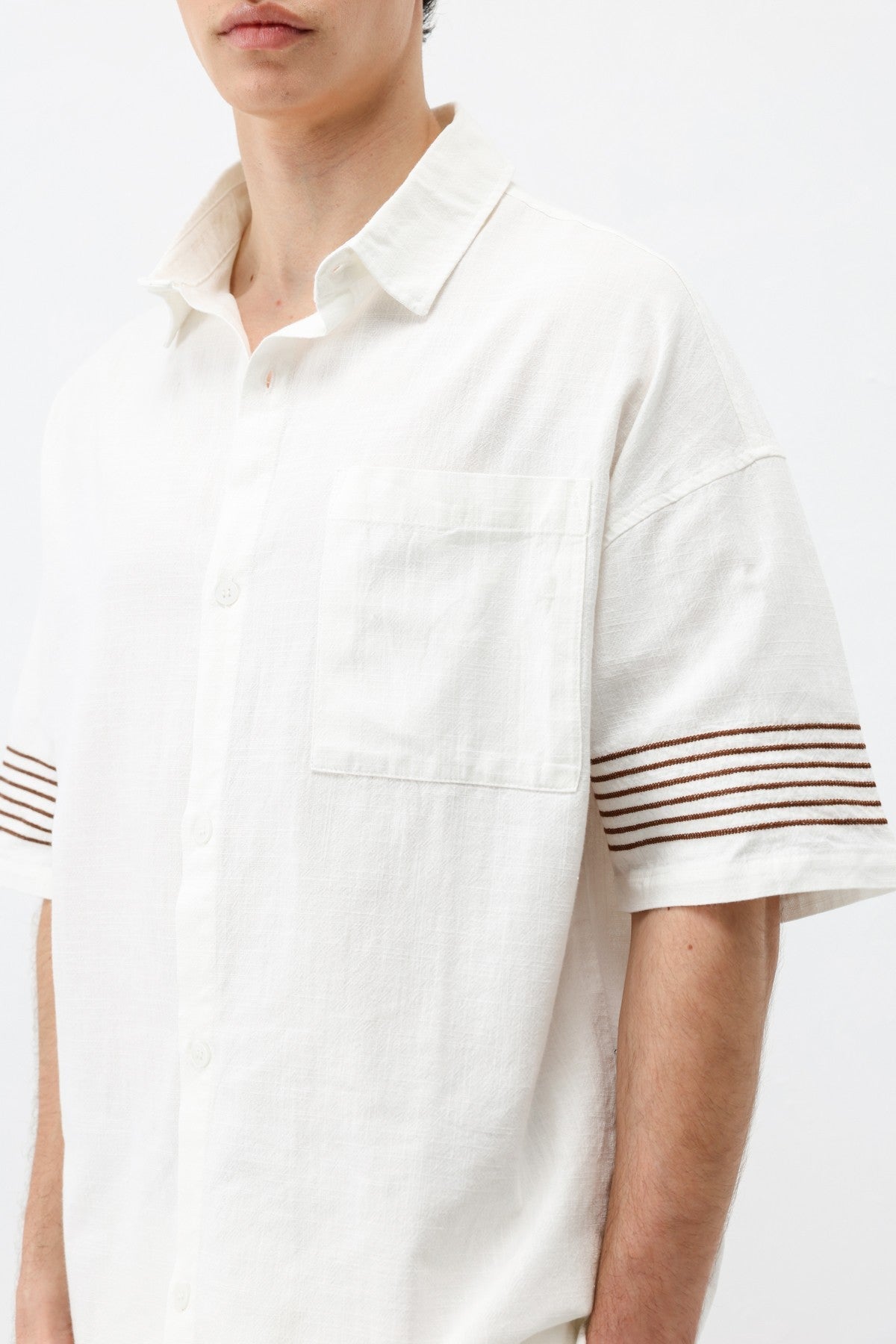 Oversized Linen Set with Striped Details