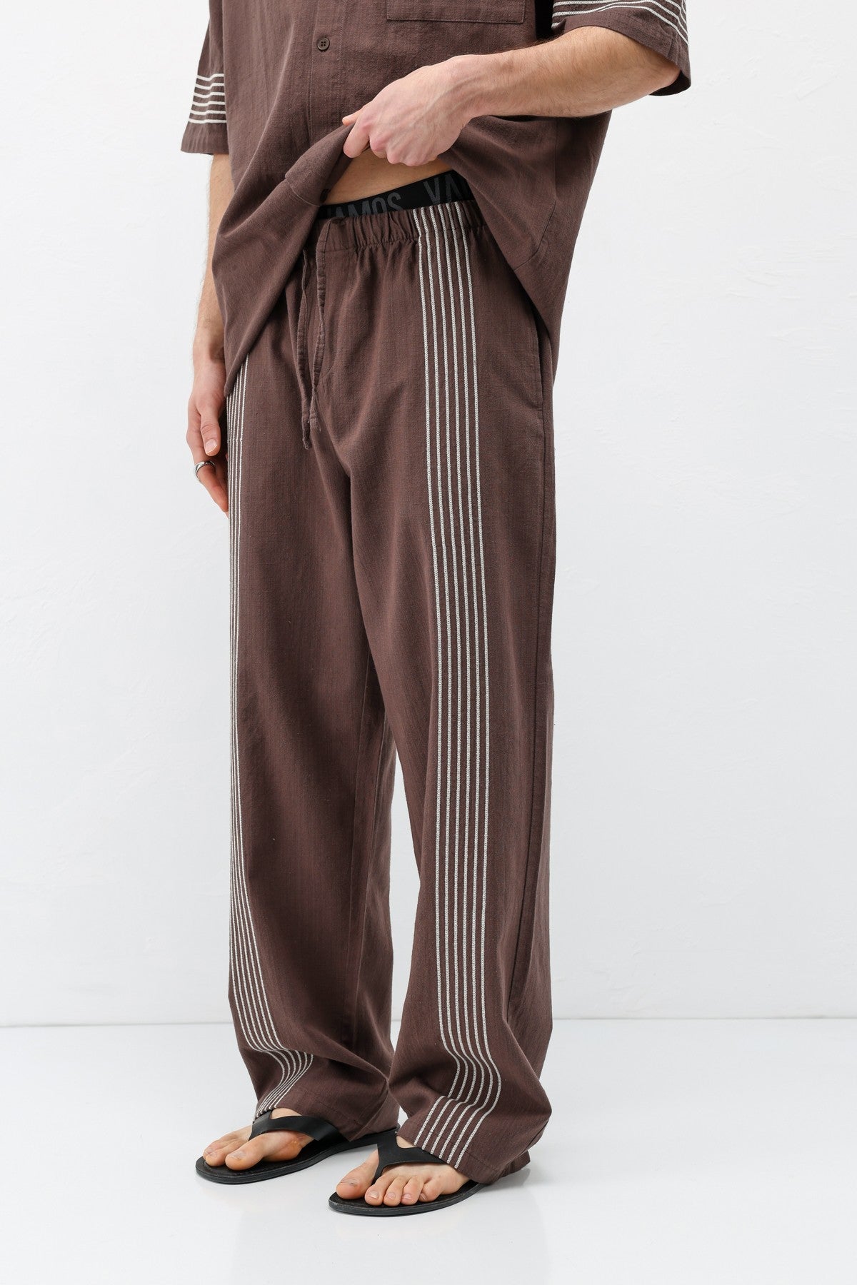 Oversized Linen Set with Striped Details