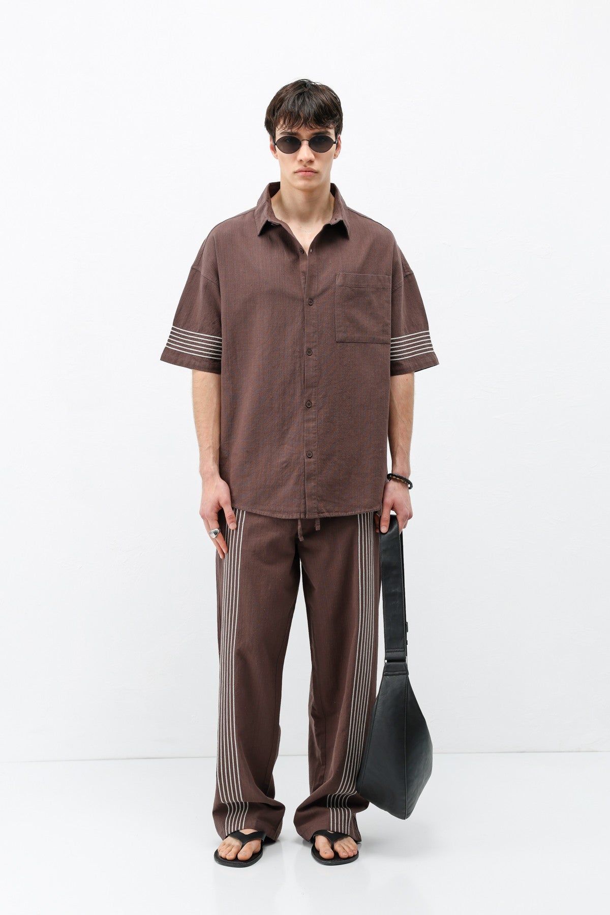 Oversized Linen Set with Striped Details