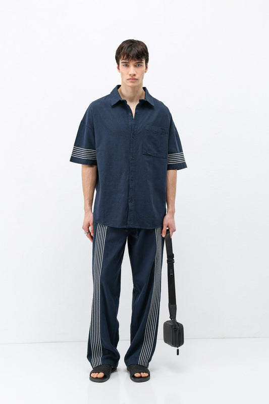 Oversized Linen Set with Striped Details