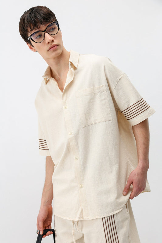 Oversized Linen Set with Striped Details