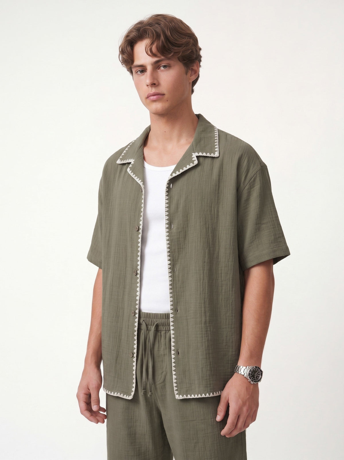 Stitched-Detail Shirt and Shorts Set
