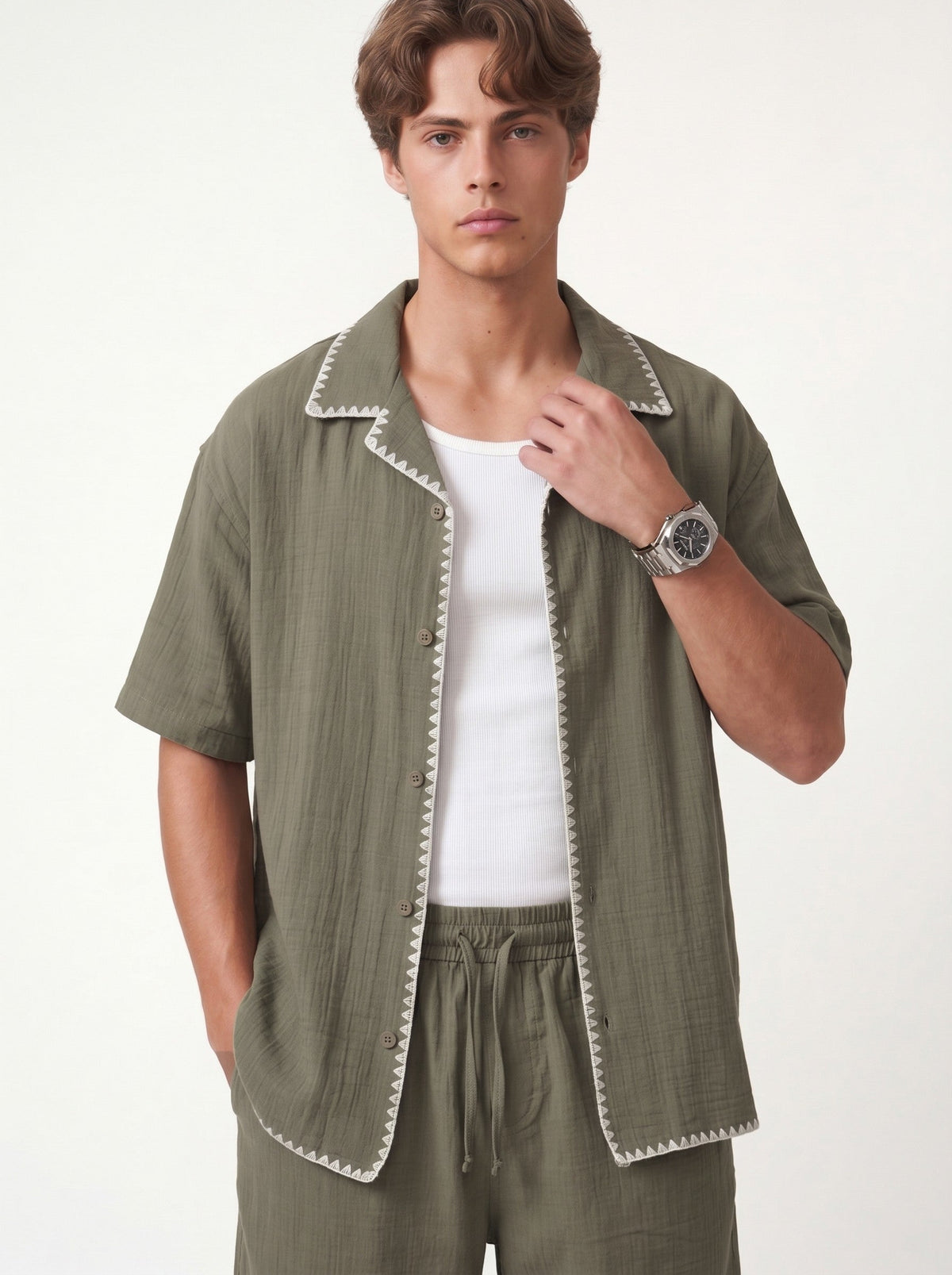 Stitched-Detail Shirt and Shorts Set