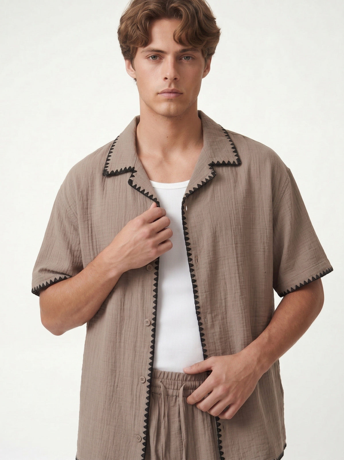 Stitched-Detail Shirt and Shorts Set