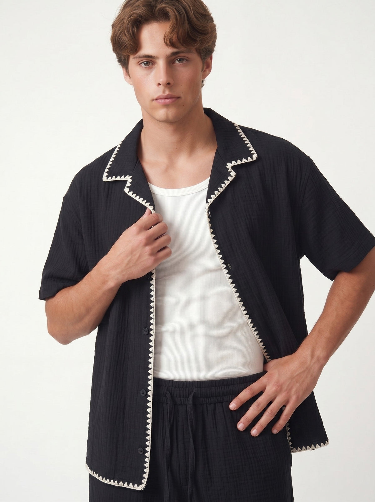 Stitched-Detail Shirt and Shorts Set