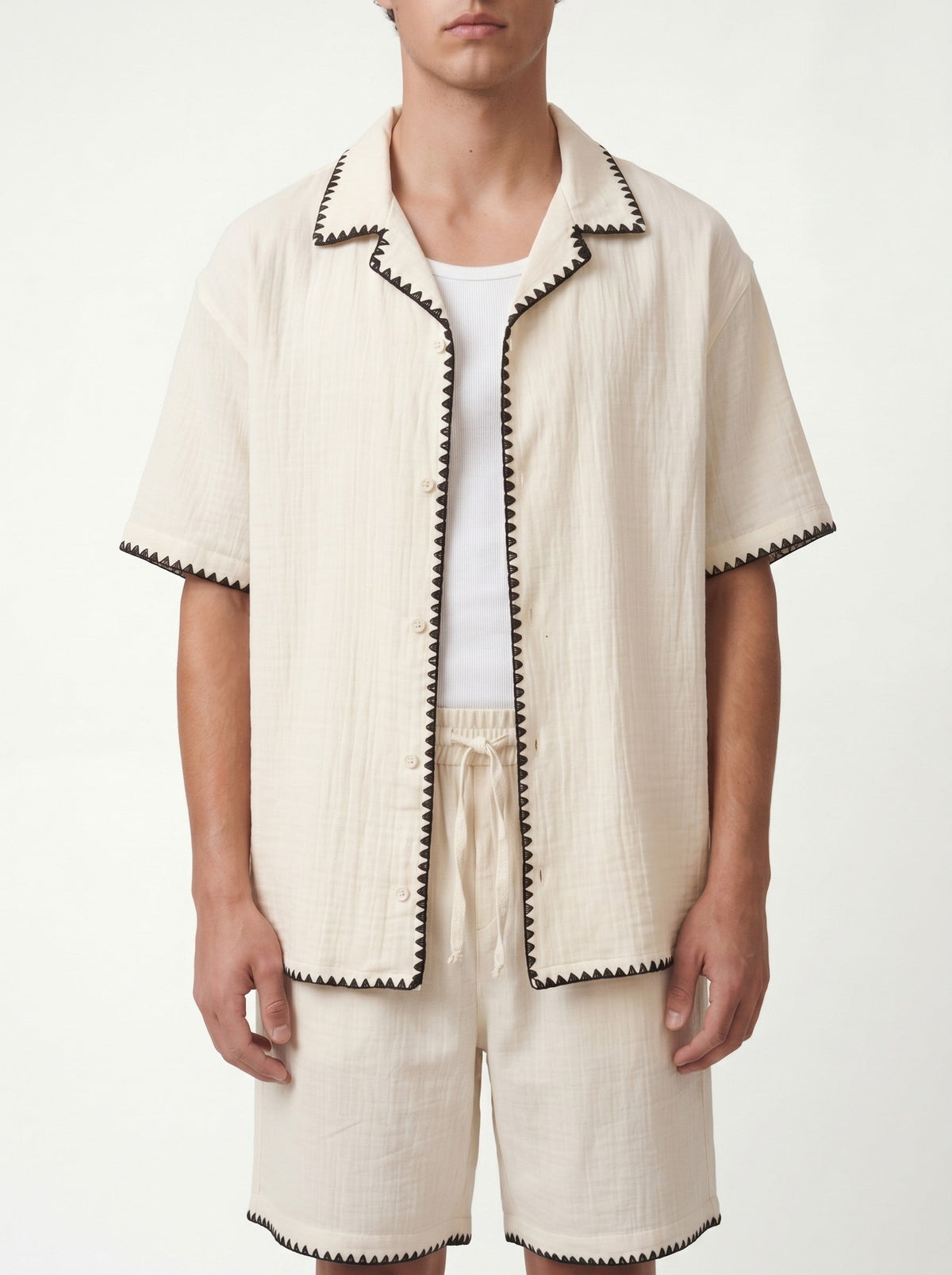 Stitched-Detail Shirt and Shorts Set
