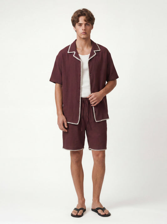 Stitched-Detail Shirt and Shorts Set