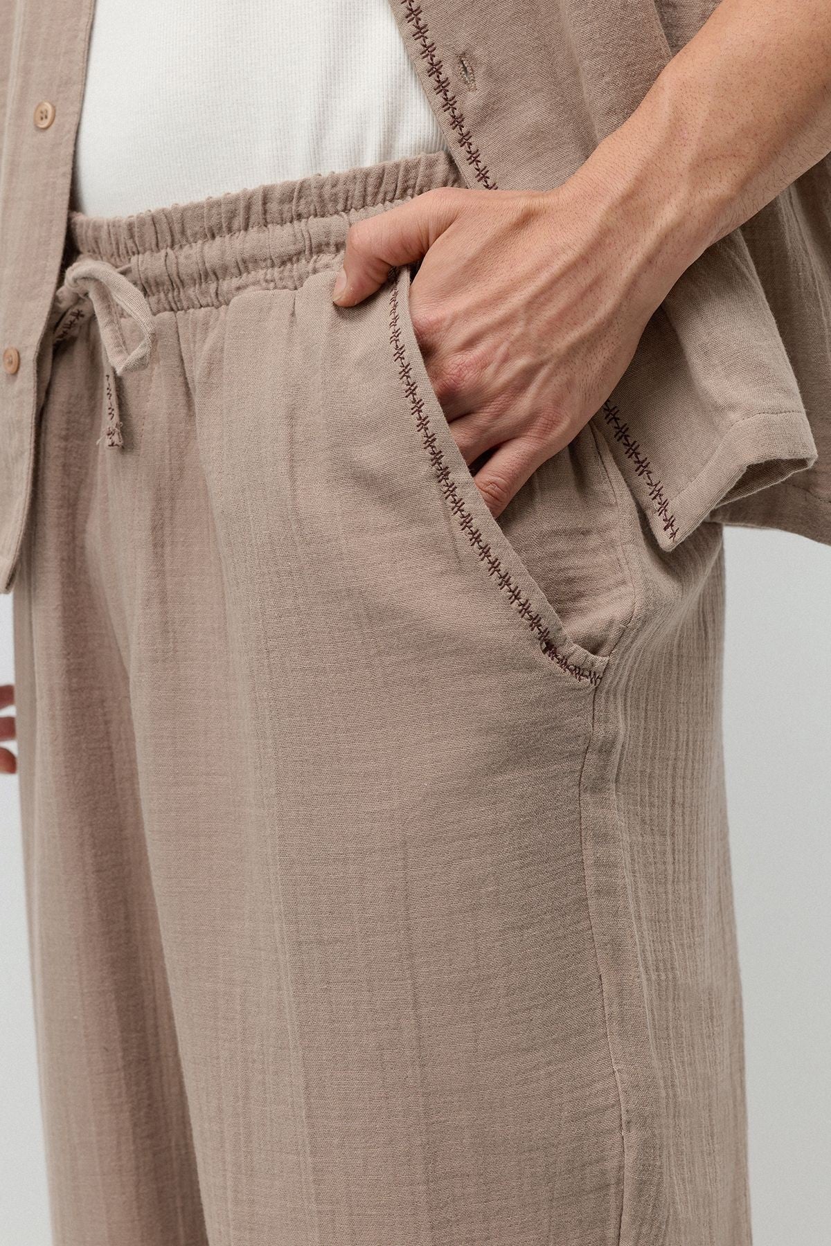 Embroidered Muslin Shirt and Wide-Leg Pants Set