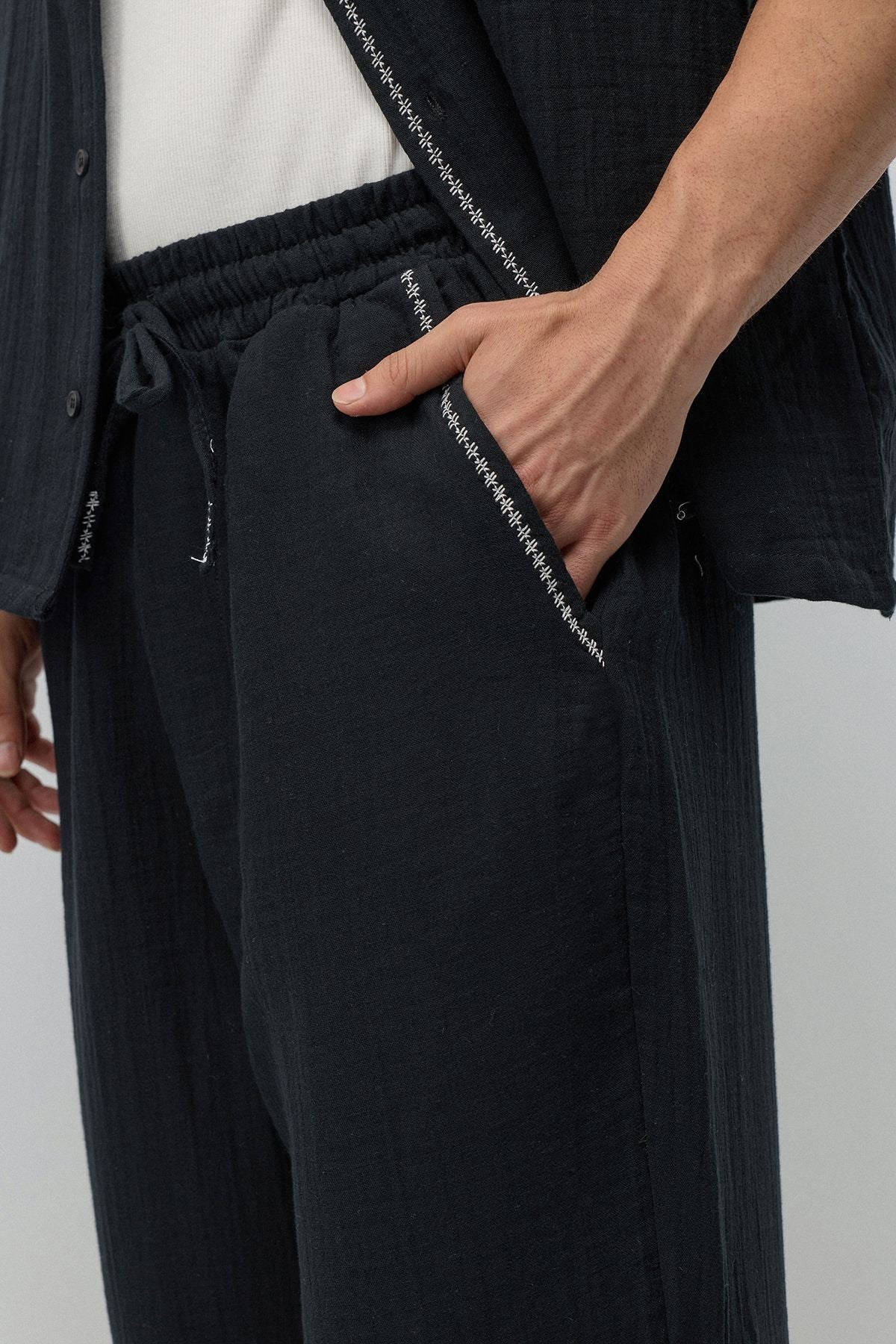 Embroidered Muslin Shirt and Wide-Leg Pants Set