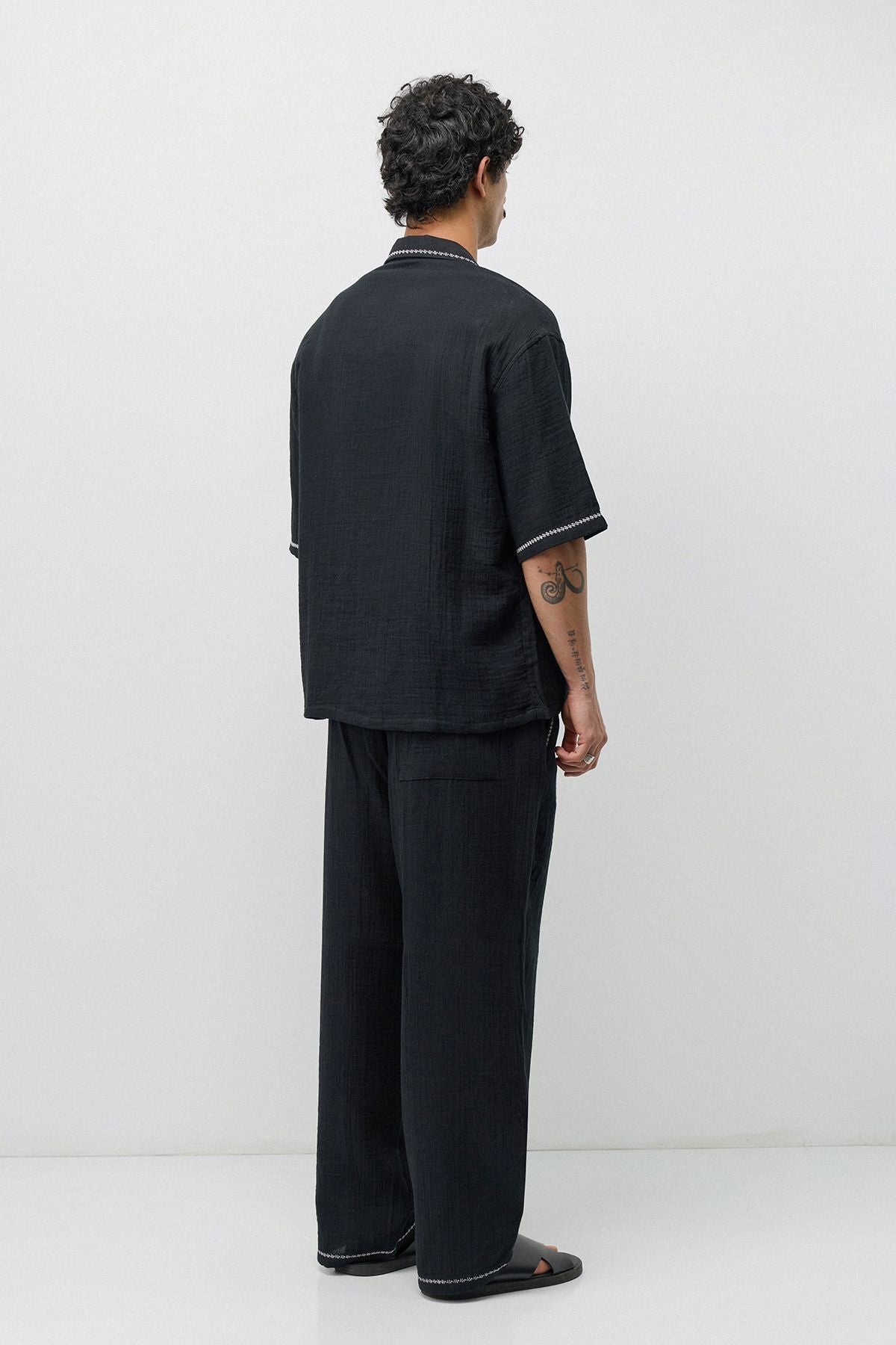 Embroidered Muslin Shirt and Wide-Leg Pants Set