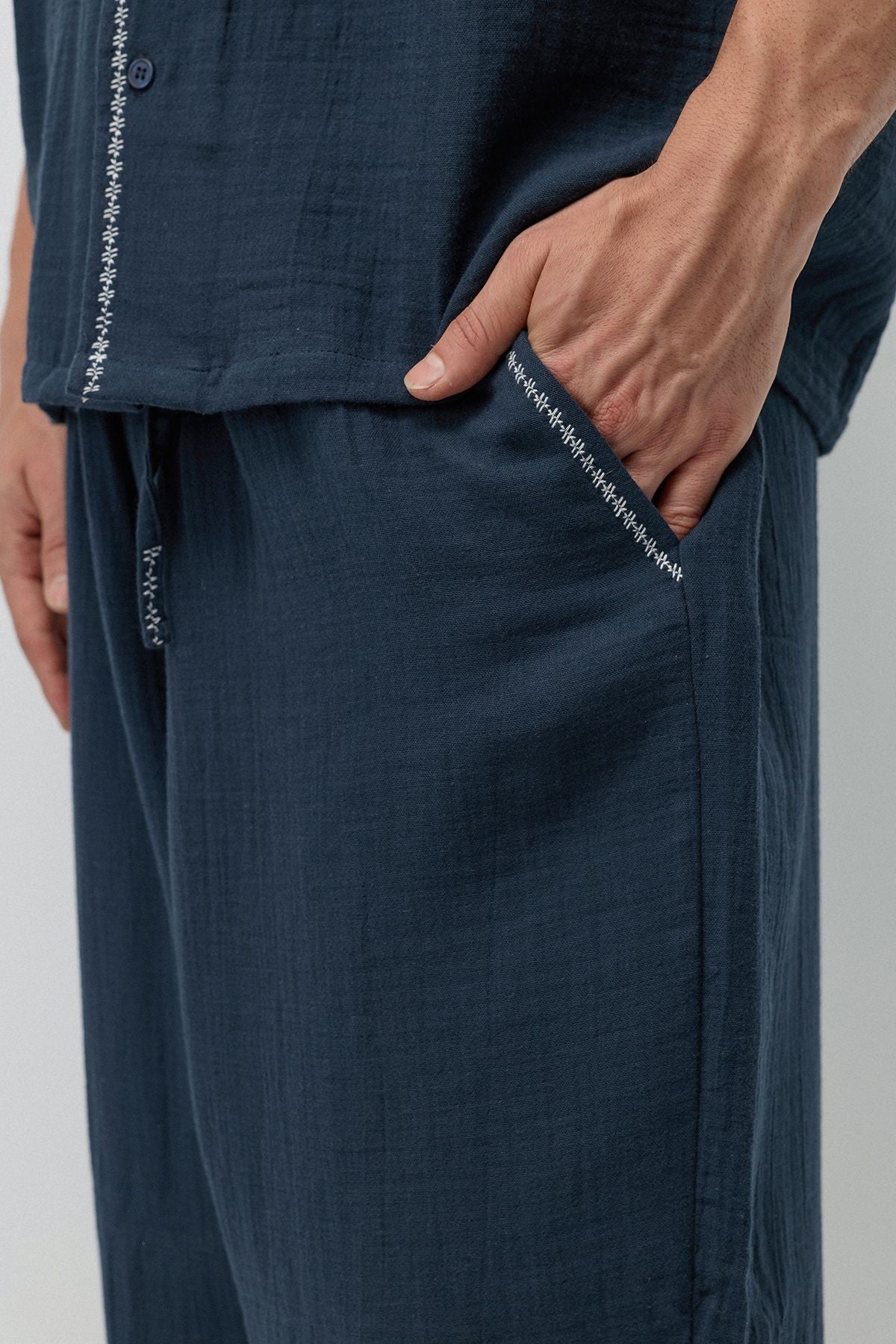Embroidered Muslin Shirt and Wide-Leg Pants Set