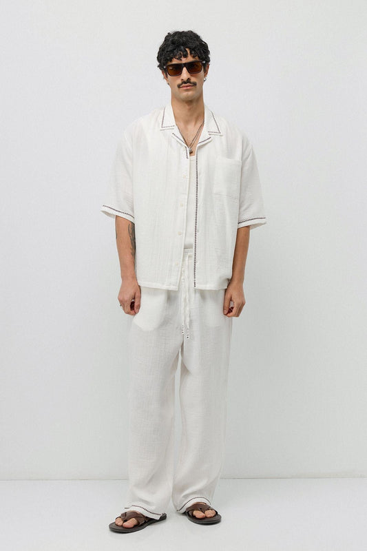 Embroidered Muslin Shirt and Wide-Leg Pants Set