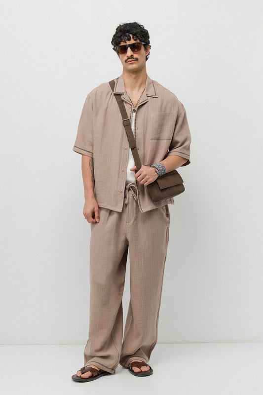 Embroidered Muslin Shirt and Wide-Leg Pants Set