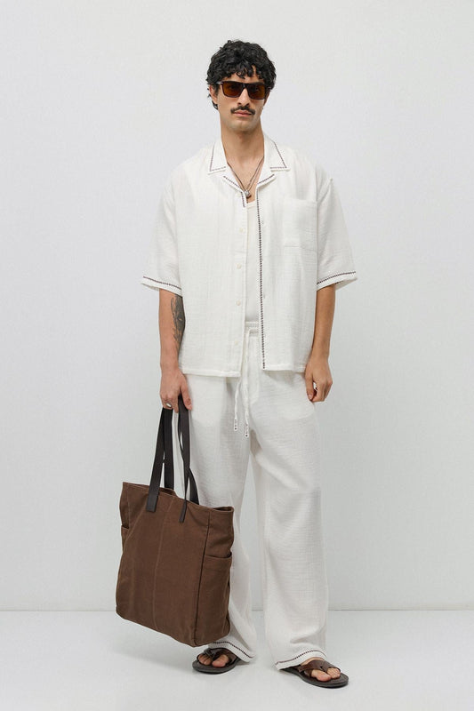 Embroidered Muslin Shirt and Wide-Leg Pants Set