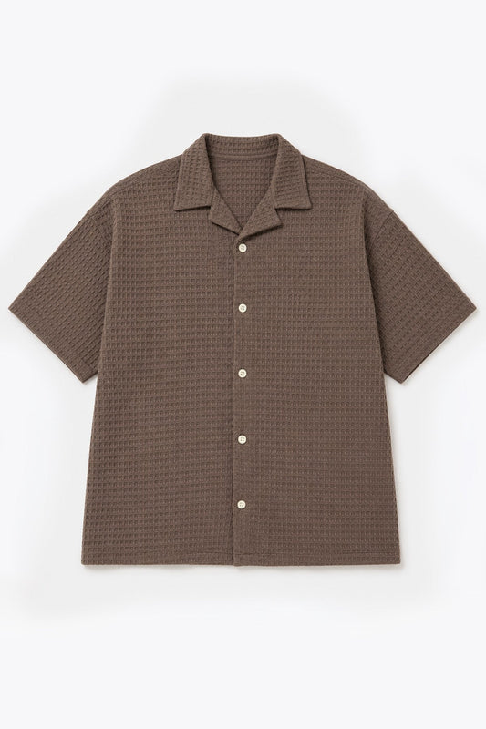 Textured Short-Sleeved Oversized Shirt