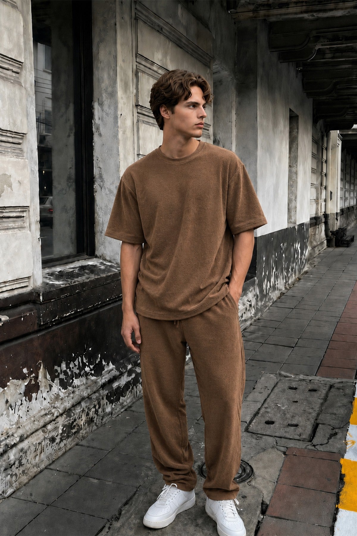 Suede-Textured Basic Oversized T-Shirt
